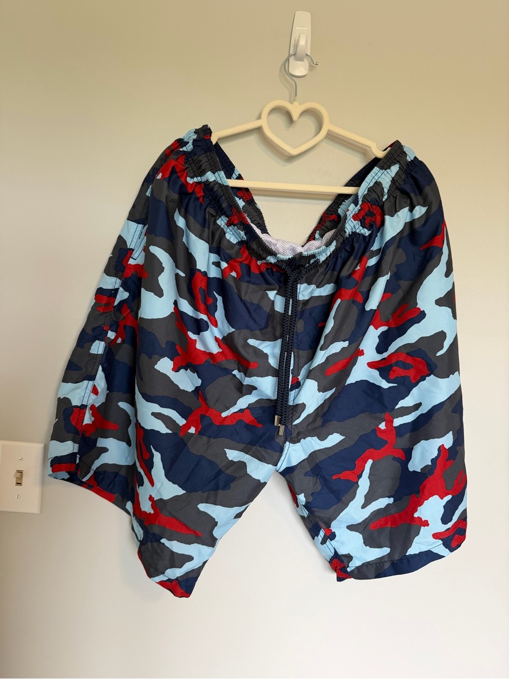 Set of 2 Colorful Camo Swim Trunks- Red/Blue and Orange/Brown